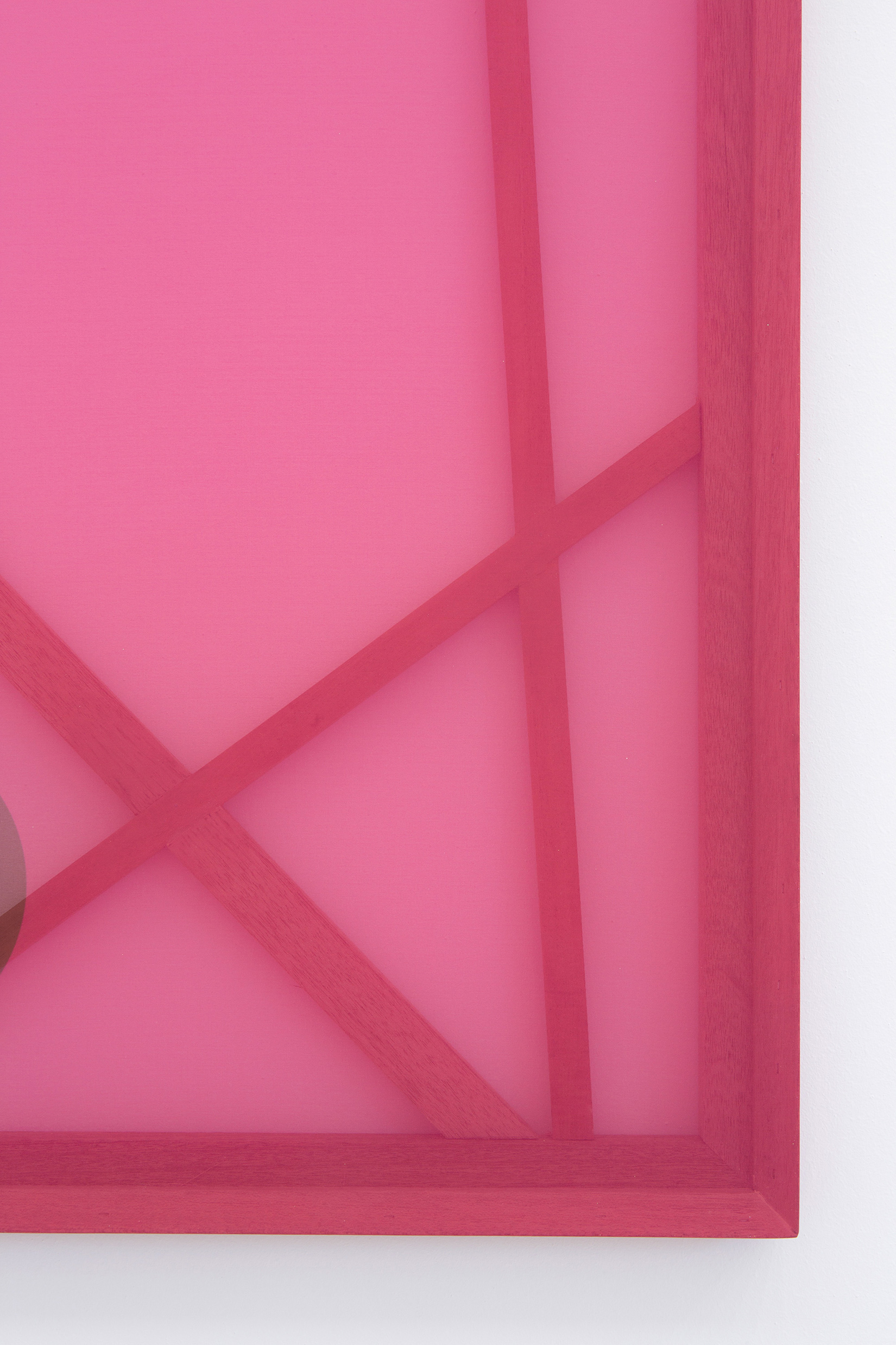 Jonny Niesche, “Dividing her eyes on lines” (detail), 2014, voile, wood, 1180 × 1330 mm
