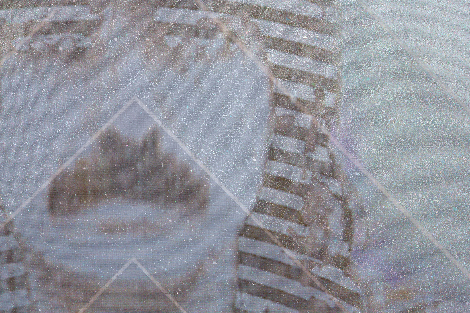 Jonny Niesche, “Blank magic parralactic” (detail), 2014, glitter, linen, acrylic, voile, euromir, 1192 x 1342 mm