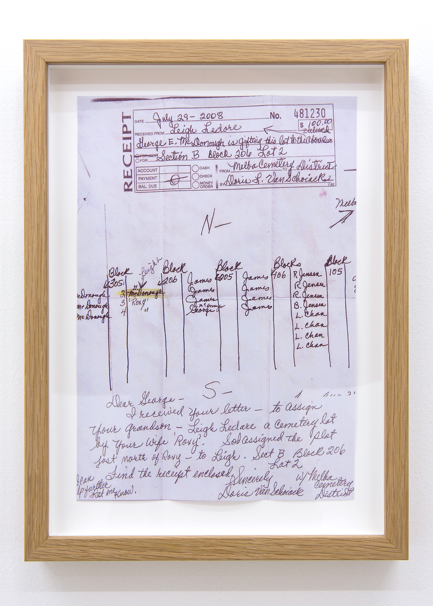 Leigh Ledare, "Upon the Death of My Grandfather" (detail), (July 29, 2008 – August 17, 2011), paper, 3 pieces, 210 × 297 mm each (framed)