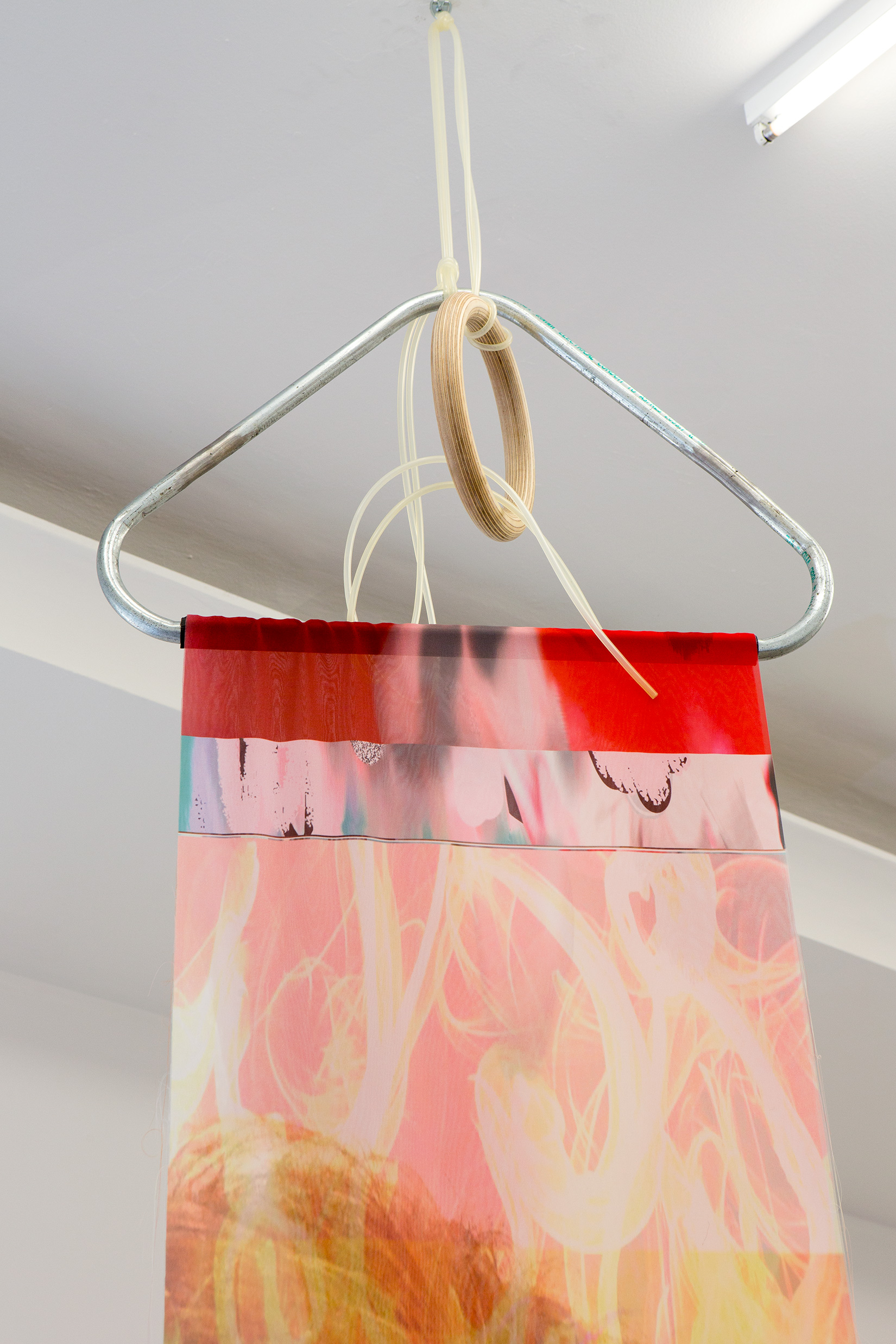 Marian Tubbs, “under striates 2” (detail), 2014, digital print on micro-georgette, wood, steel, rubber, 3D printed polymer, marble, dimensions variable